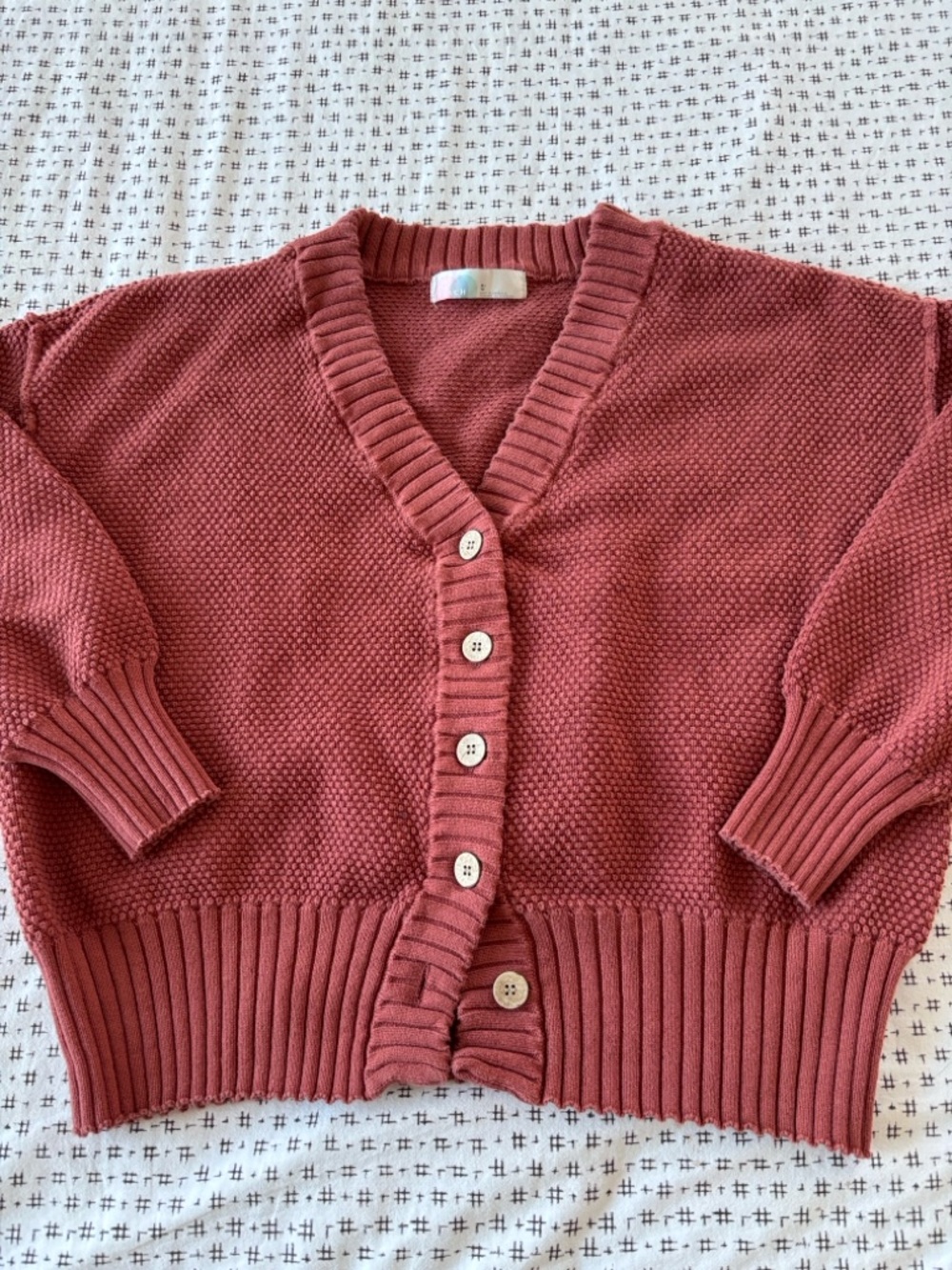 FP Beach cardigan, cotton, textured w/exposed hem, dusty rose,boxy, size XL
